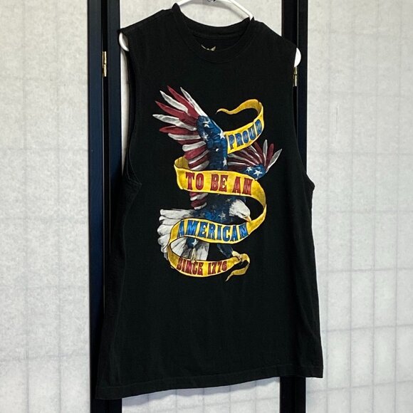 Faded Glory Screen Print Proud American USA Eagle Symbols Muscle Shirt Black M - Picture 3 of 13
